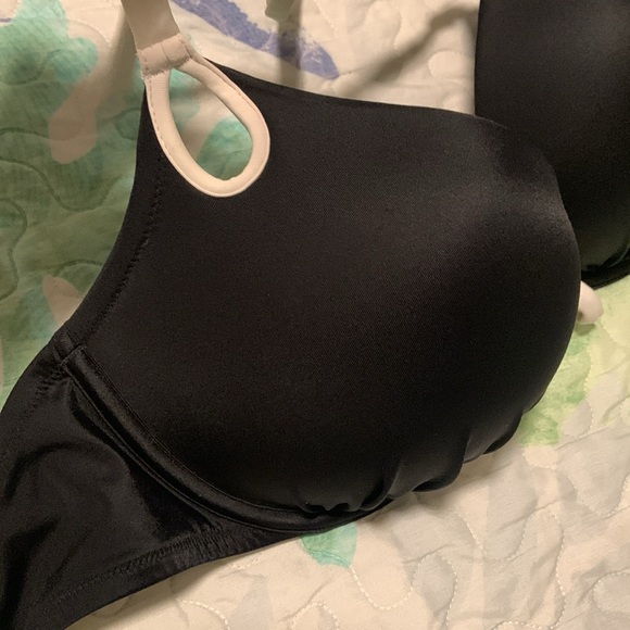 Victoria’s Secret push up bikini top. Black and white with gold accent. - Picture 2 of 6